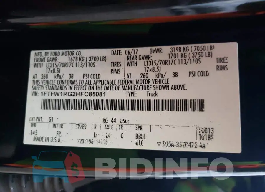 1FTFW1RG2HFC85081 Photo# 12