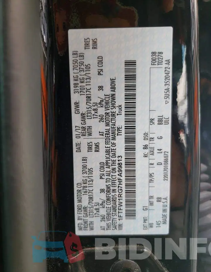 1FTFW1RG7HFA99813 Photo# 10