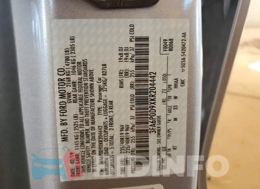 3FA6P0D9XKR204442 Photo# 10