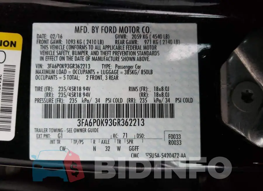 3FA6P0K93GR362213 Photo# 13