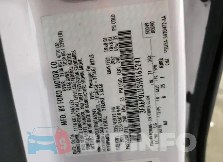 3FA6P0LU3HR165241 Photo# 10