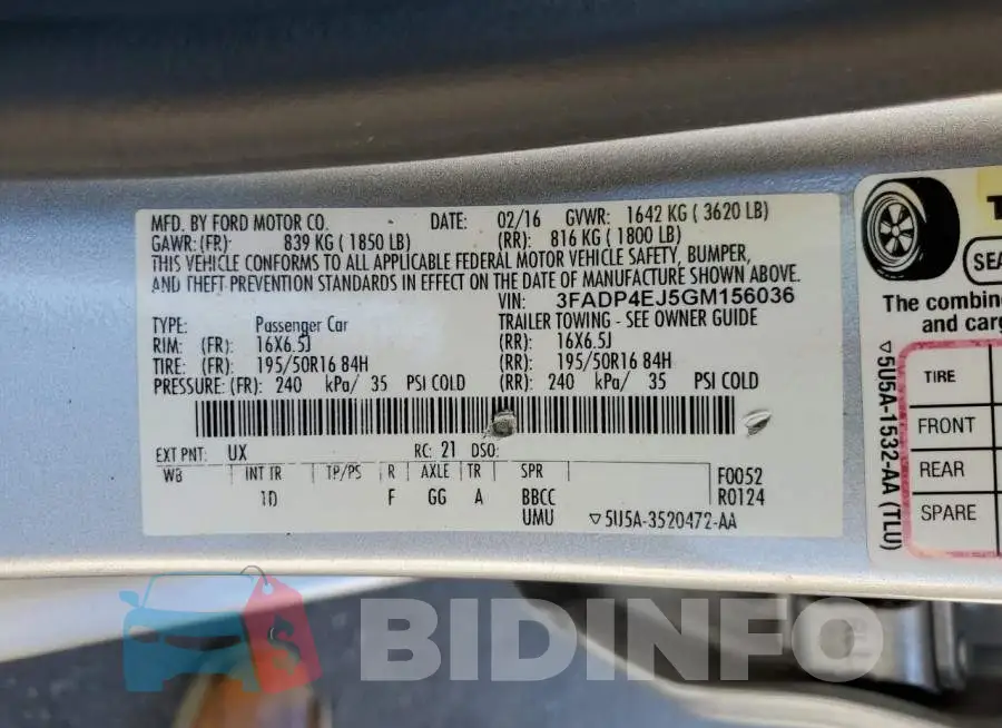 3FADP4EJ5GM156036 Photo# 10