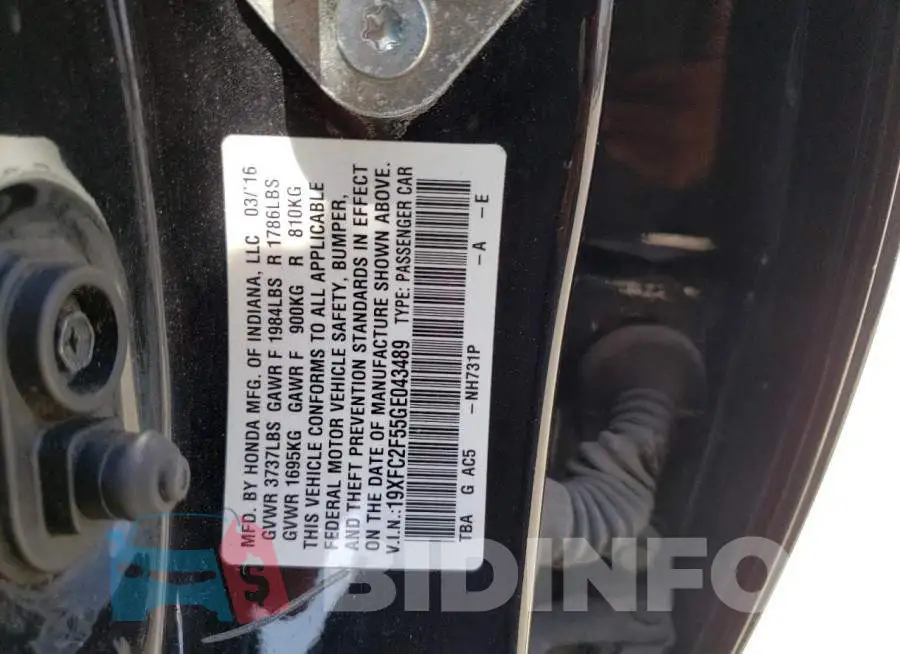 19XFC2F55GE043489 Photo# 10