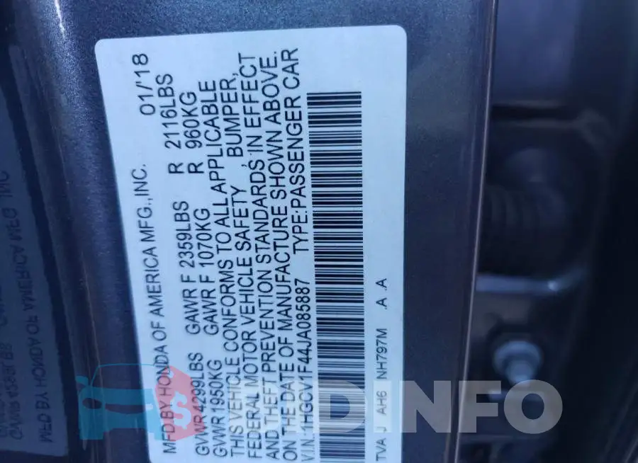 1HGCV1F44JA085887 Photo# 10