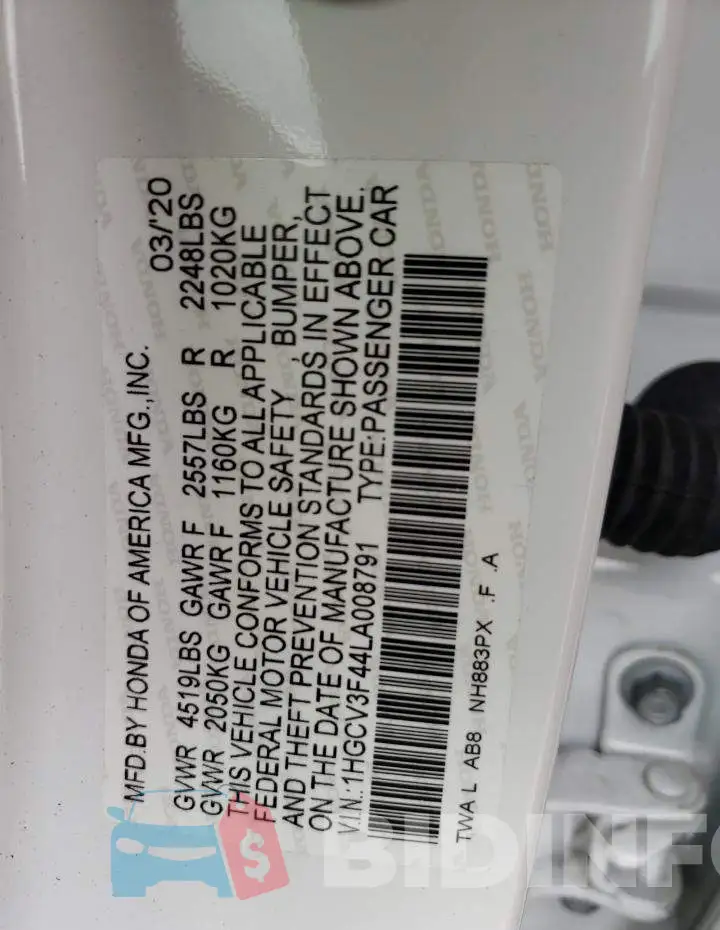 1HGCV3F44LA008791 Photo# 10