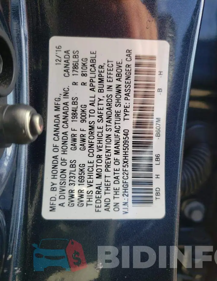 2HGFC2F5XHH509540 Photo# 10