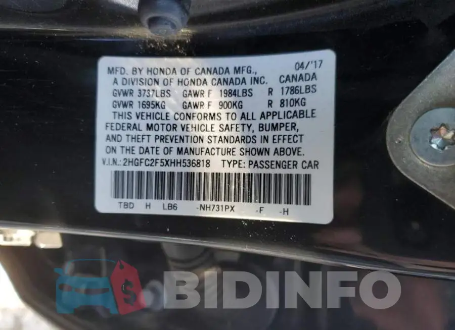 2HGFC2F5XHH536818 Photo# 12