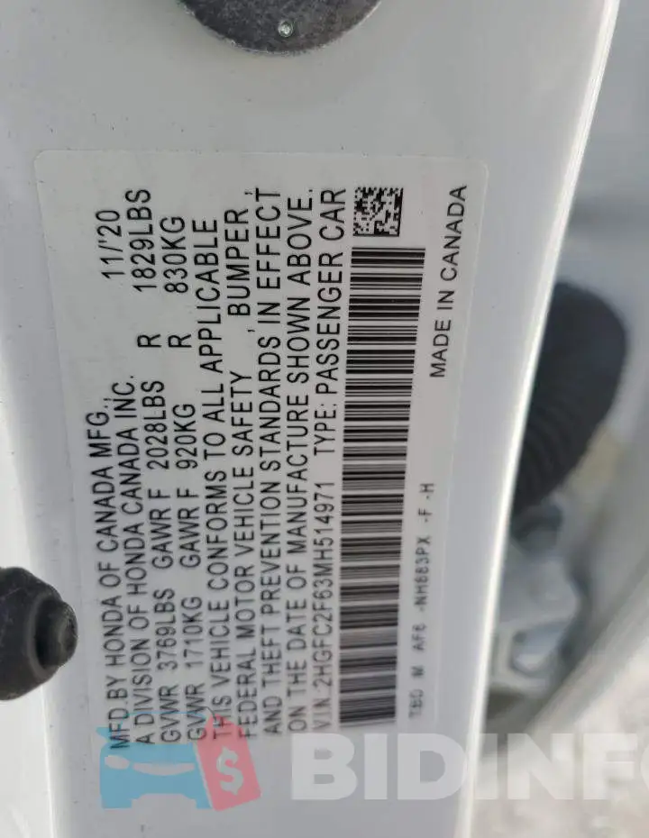 2HGFC2F63MH514971 Photo# 10