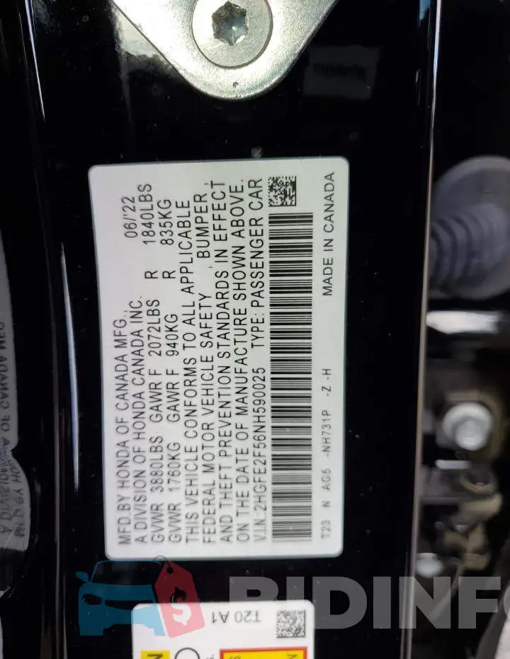 2HGFE2F56NH590025 Photo# 10