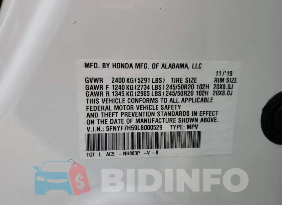 5FNYF7H59LB000529 Photo# 10