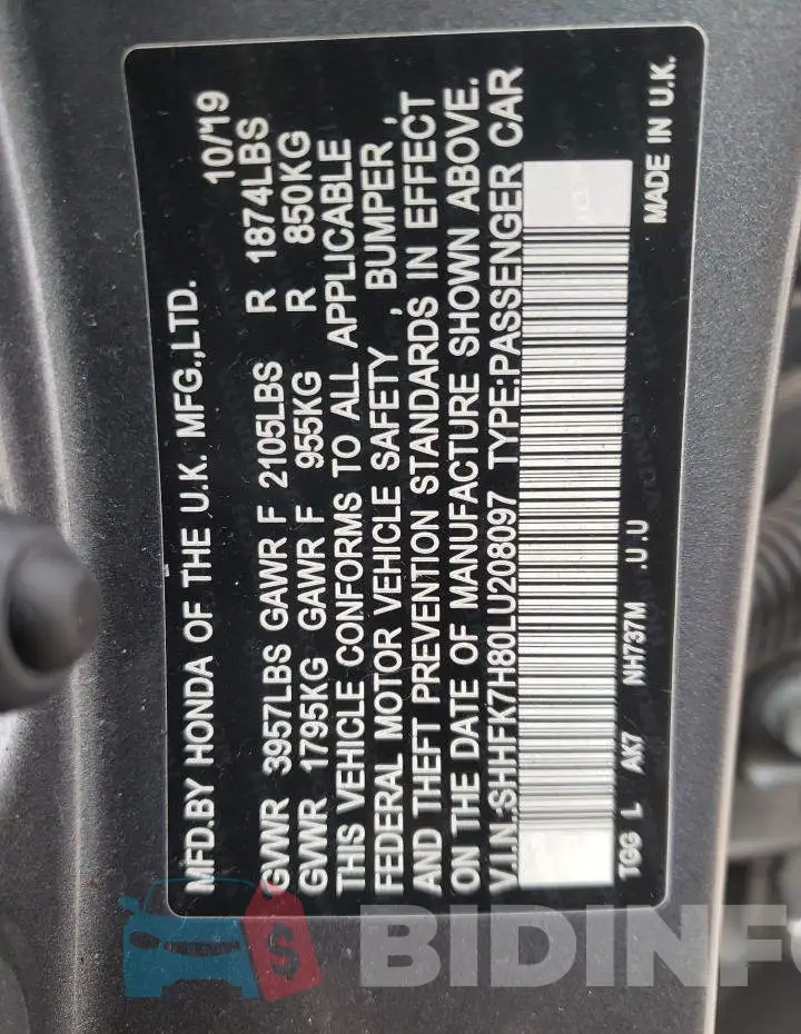 SHHFK7H80LU208097 Photo# 10