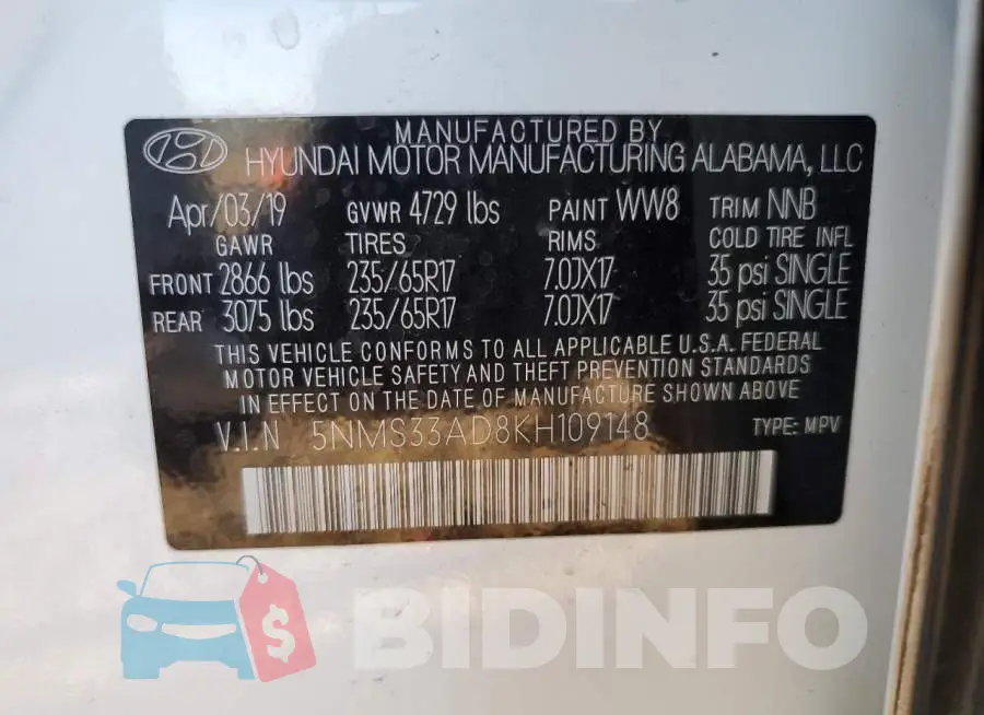 5NMS33AD8KH109148 Photo# 10