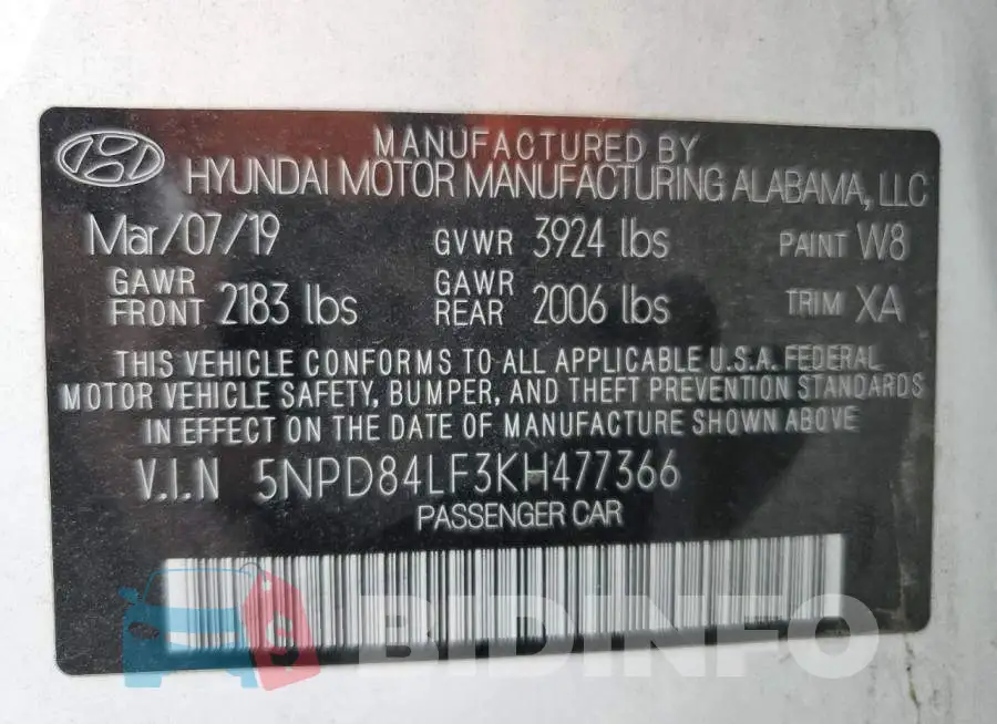 5NPD84LF3KH477366 Photo# 10