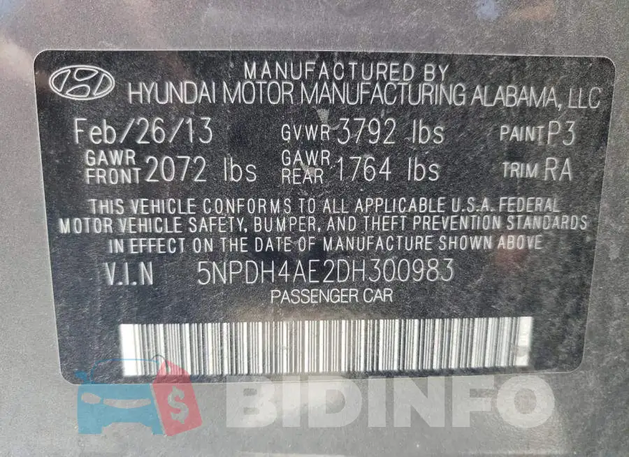 5NPDH4AE2DH300983 Photo# 10