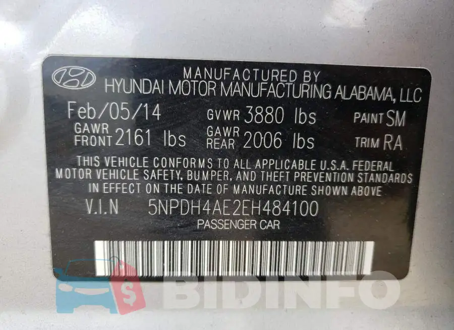 5NPDH4AE2EH484100 Photo# 10