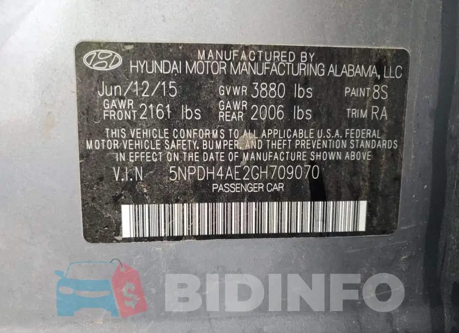 5NPDH4AE2GH709070 Photo# 12