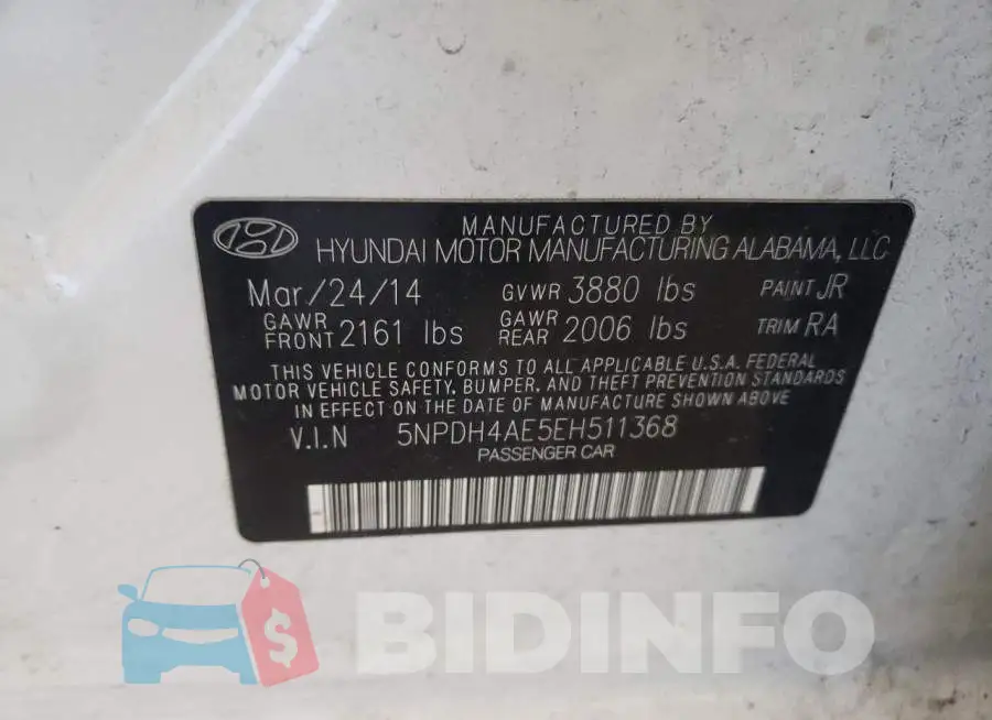5NPDH4AE5EH511368 Photo# 10