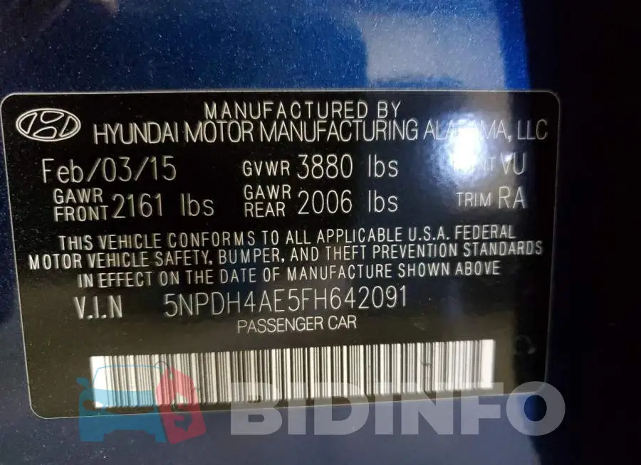 5NPDH4AE5FH642091 Photo# 10