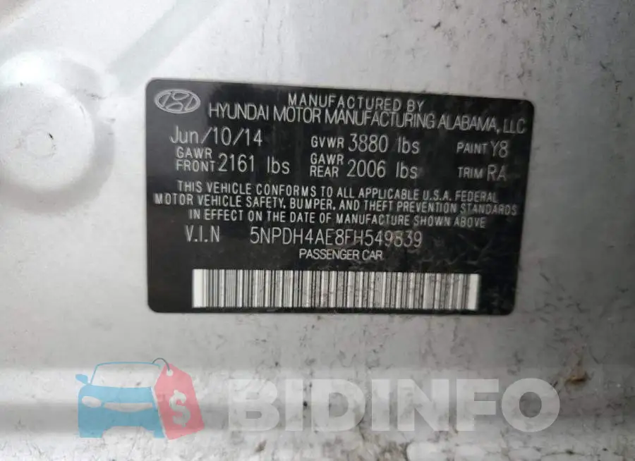 5NPDH4AE8FH549839 Photo# 12