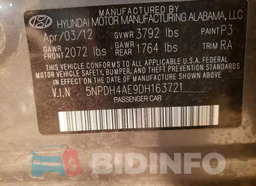 5NPDH4AE9DH163721 Photo# 12