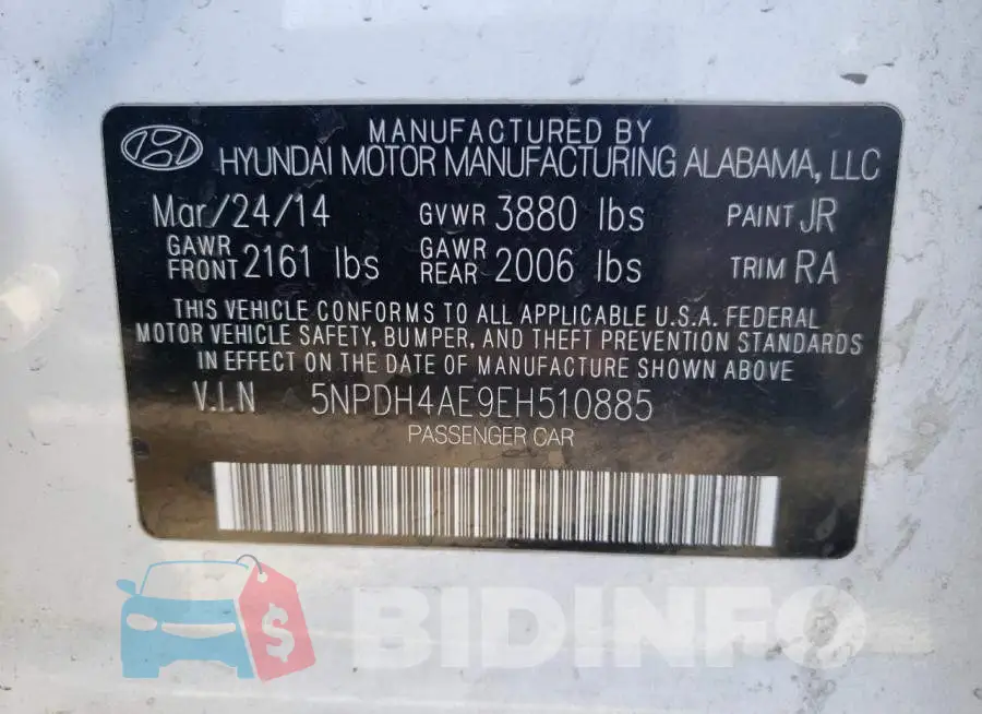 5NPDH4AE9EH510885 Photo# 10