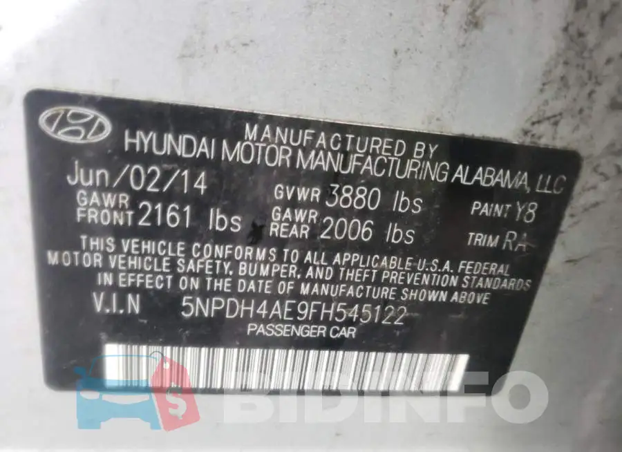 5NPDH4AE9FH545122 Photo# 10