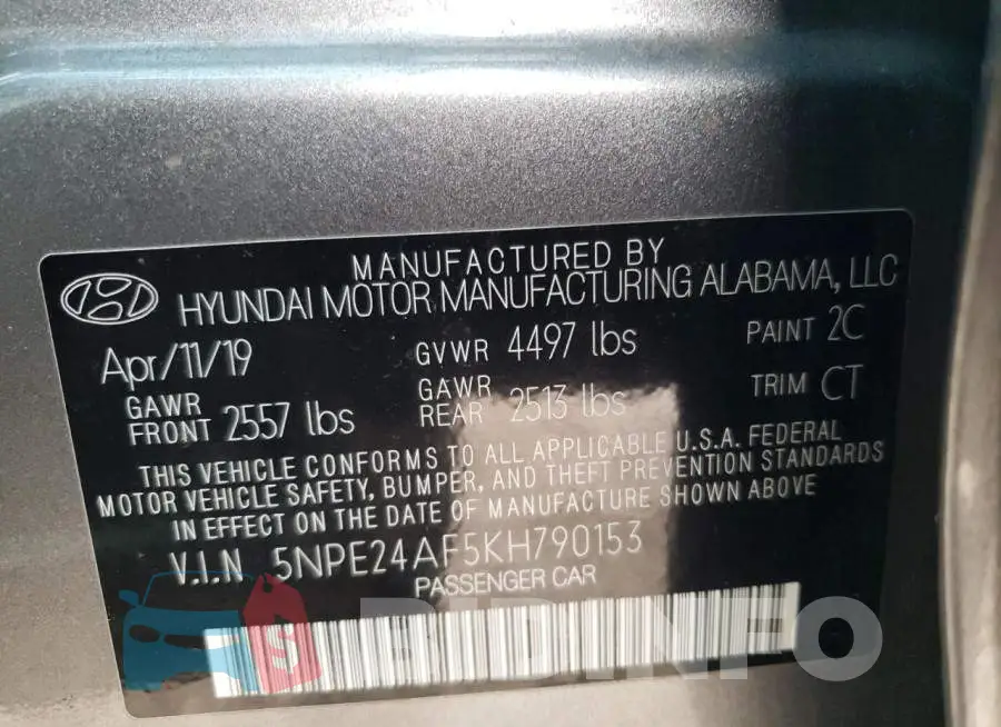 5NPE24AF5KH790153 Photo# 10