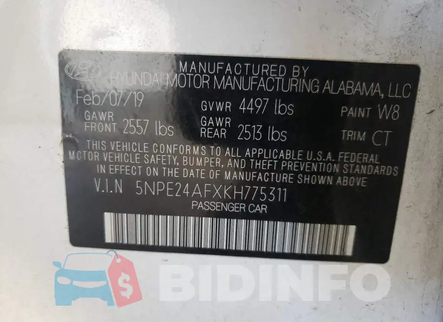 5NPE24AFXKH775311 Photo# 10