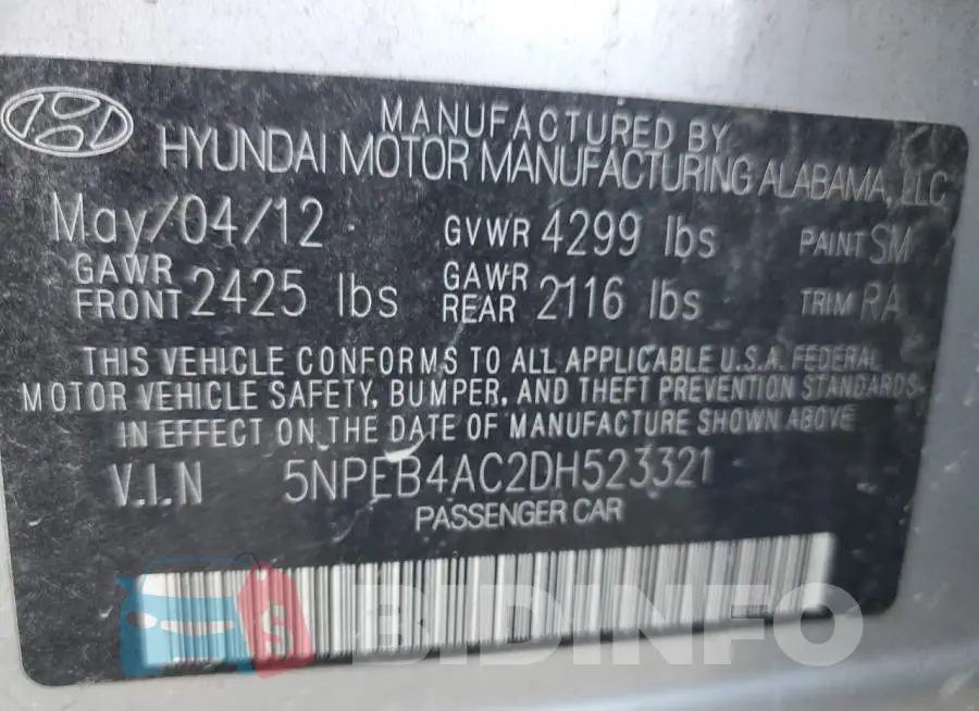 5NPEB4AC2DH523321 Photo# 10