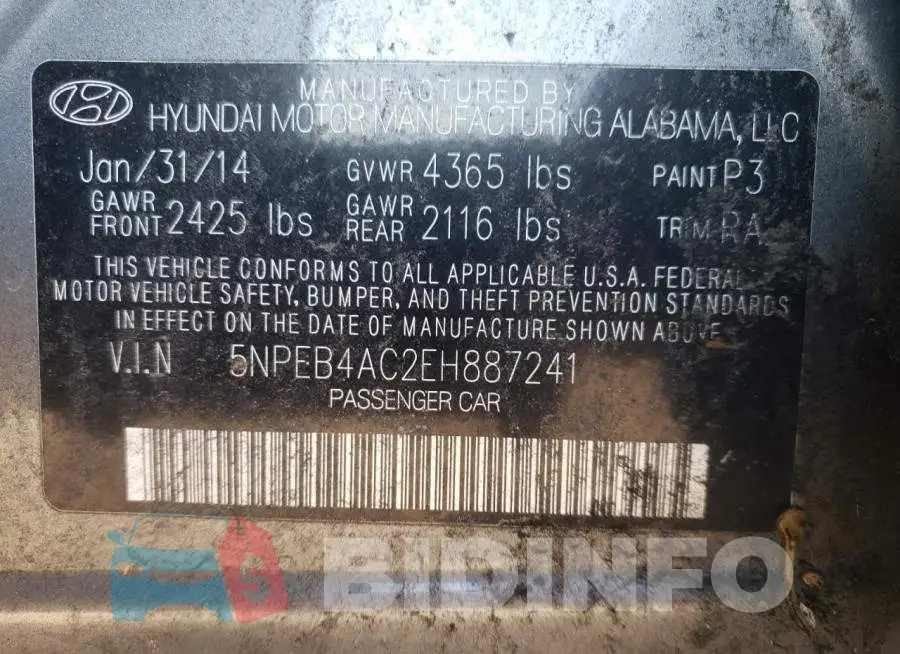 5NPEB4AC2EH887241 Photo# 10