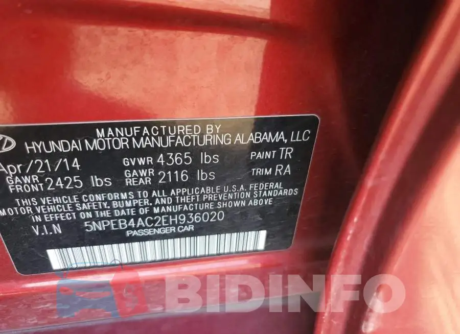 5NPEB4AC2EH936020 Photo# 10
