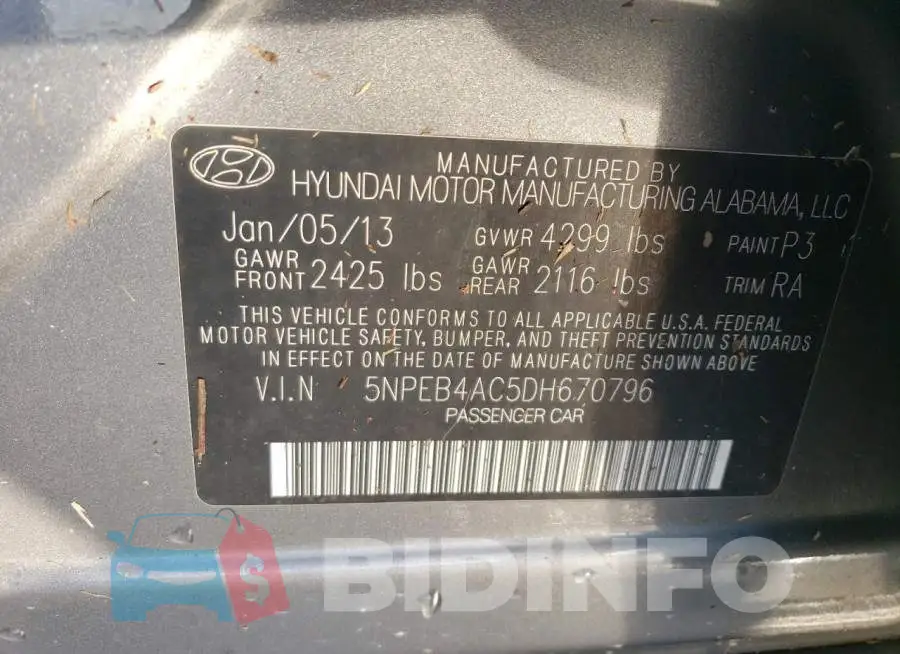 5NPEB4AC5DH670796 Photo# 10