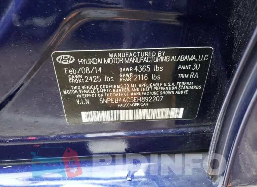 5NPEB4AC5EH892207 Photo# 10
