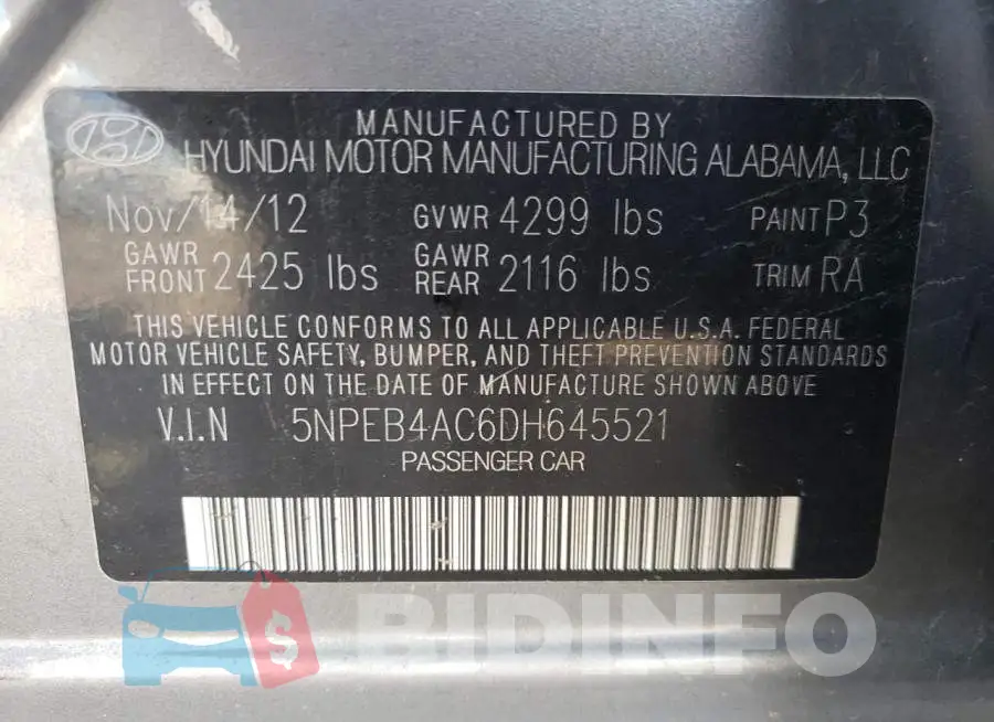 5NPEB4AC6DH645521 Photo# 10