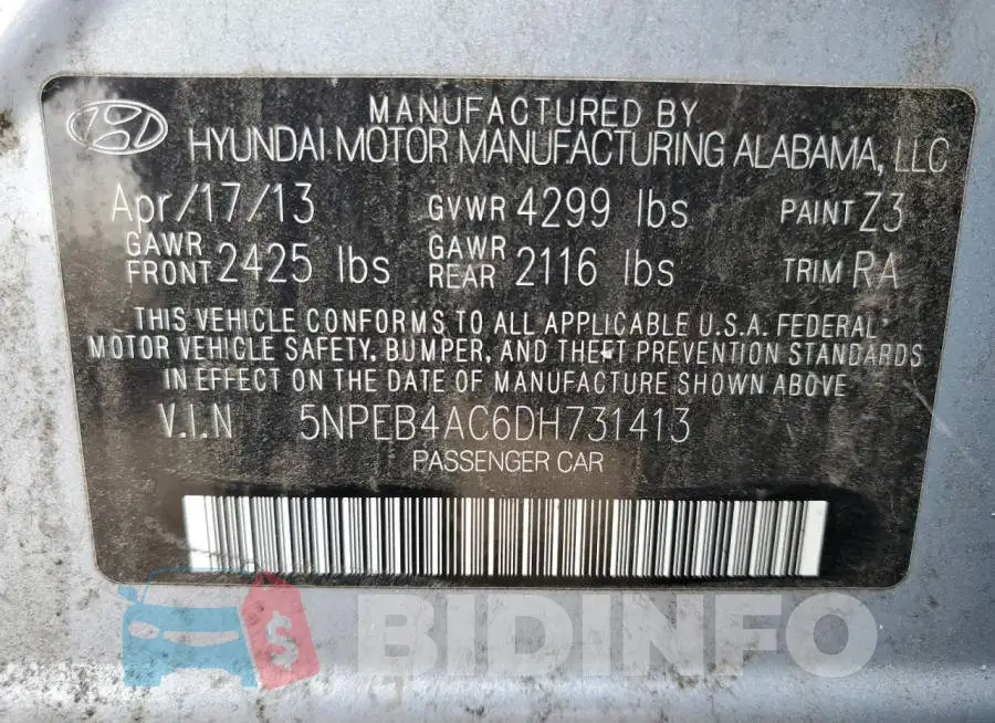 5NPEB4AC6DH731413 Photo# 12