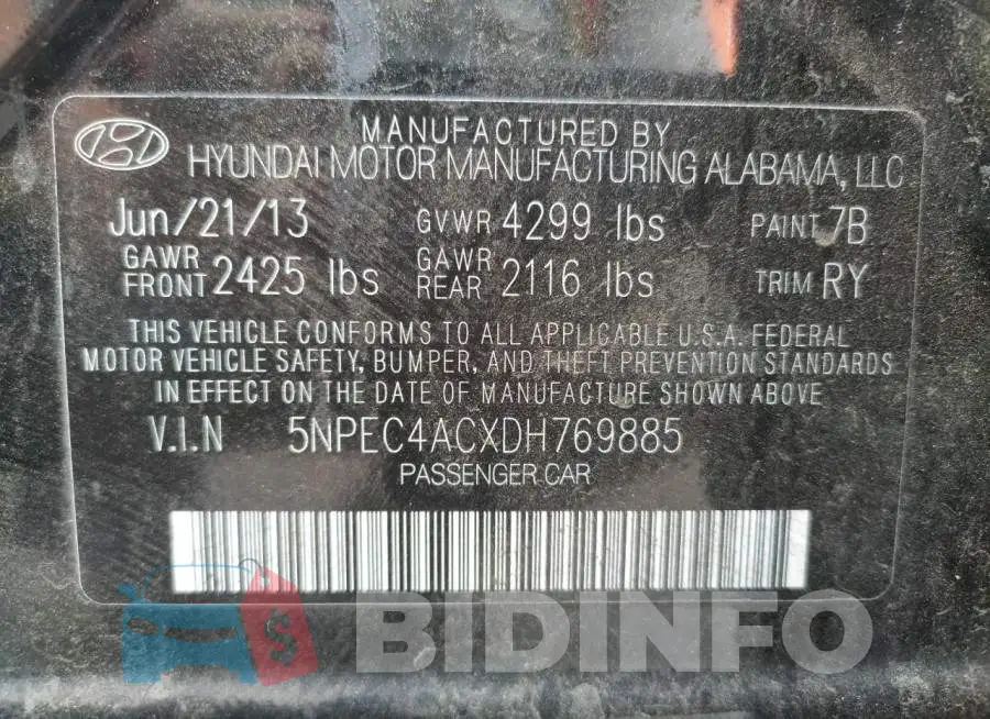5NPEC4ACXDH769885 Photo# 10