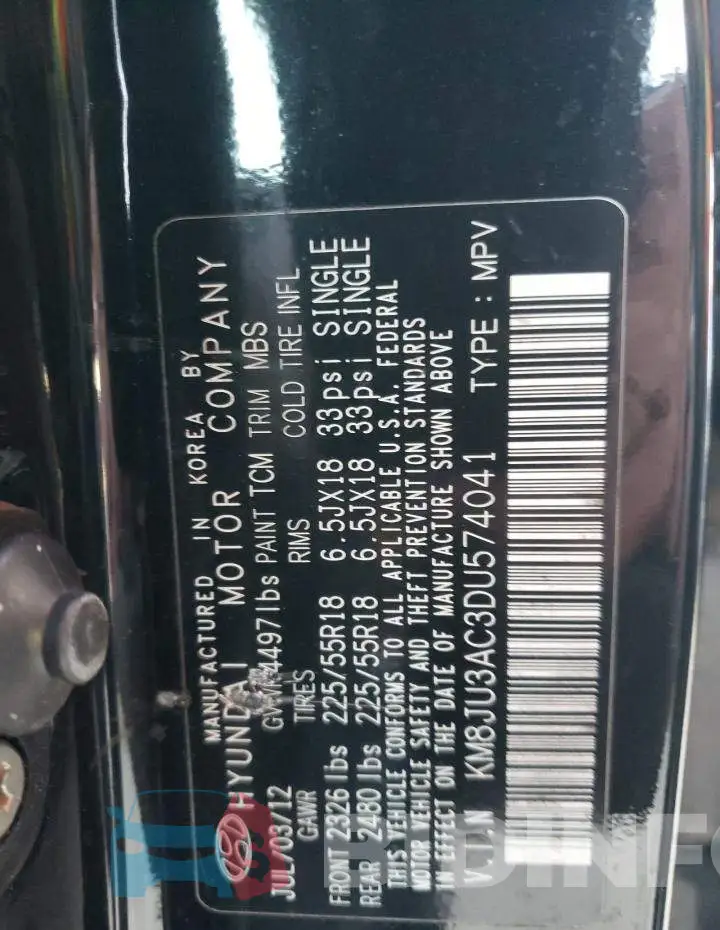 KM8JU3AC3DU574041 Photo# 13