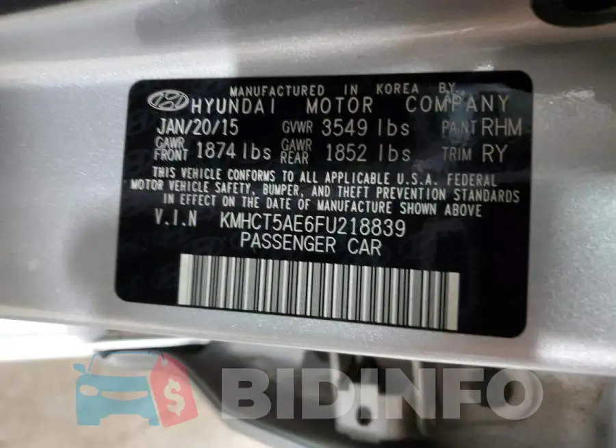 KMHCT5AE6FU218839 Photo# 13