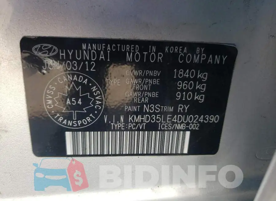 KMHD35LE4DU024390 Photo# 10