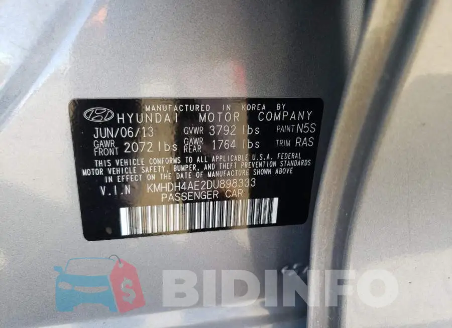 KMHDH4AE2DU898333 Photo# 10
