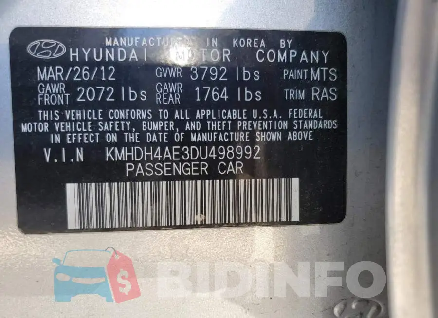 KMHDH4AE3DU498992 Photo# 13