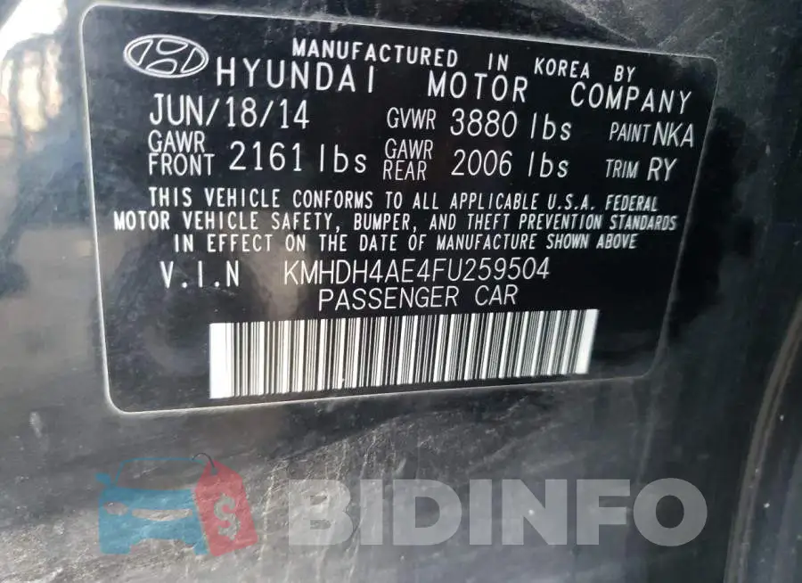 KMHDH4AE4FU259504 Photo# 12