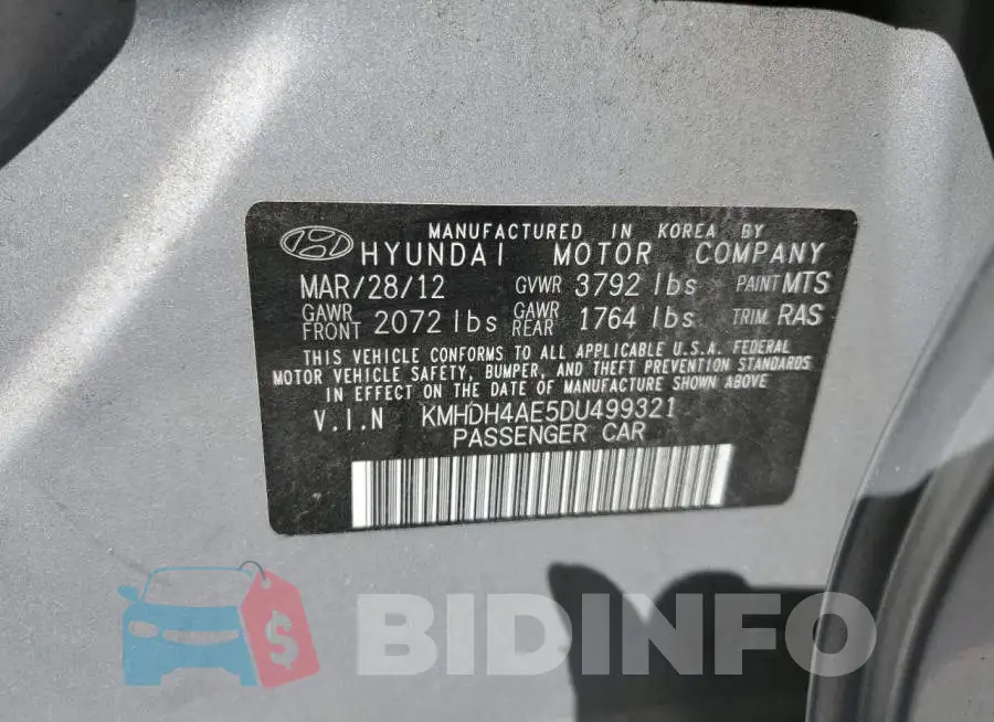 KMHDH4AE5DU499321 Photo# 10