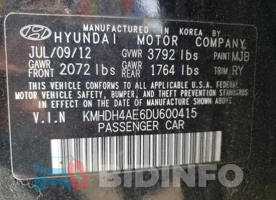 KMHDH4AE6DU600415 Photo# 10