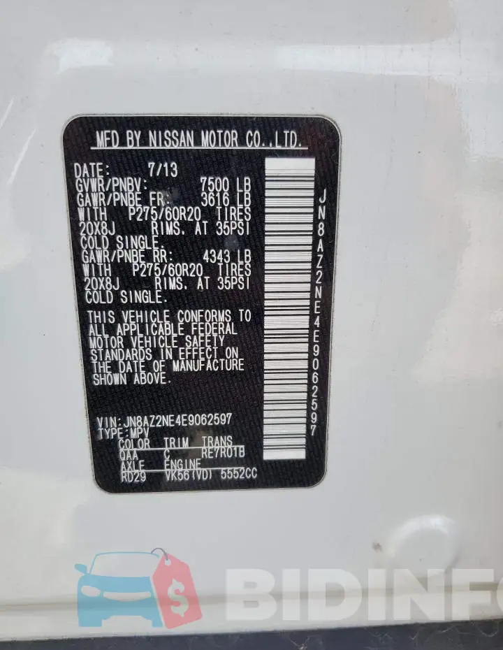 JN8AZ2NE4E9062597 Photo# 13