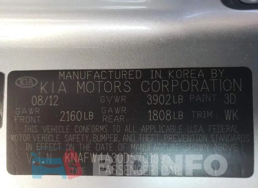 KNAFW4A30D5701393 Photo# 12