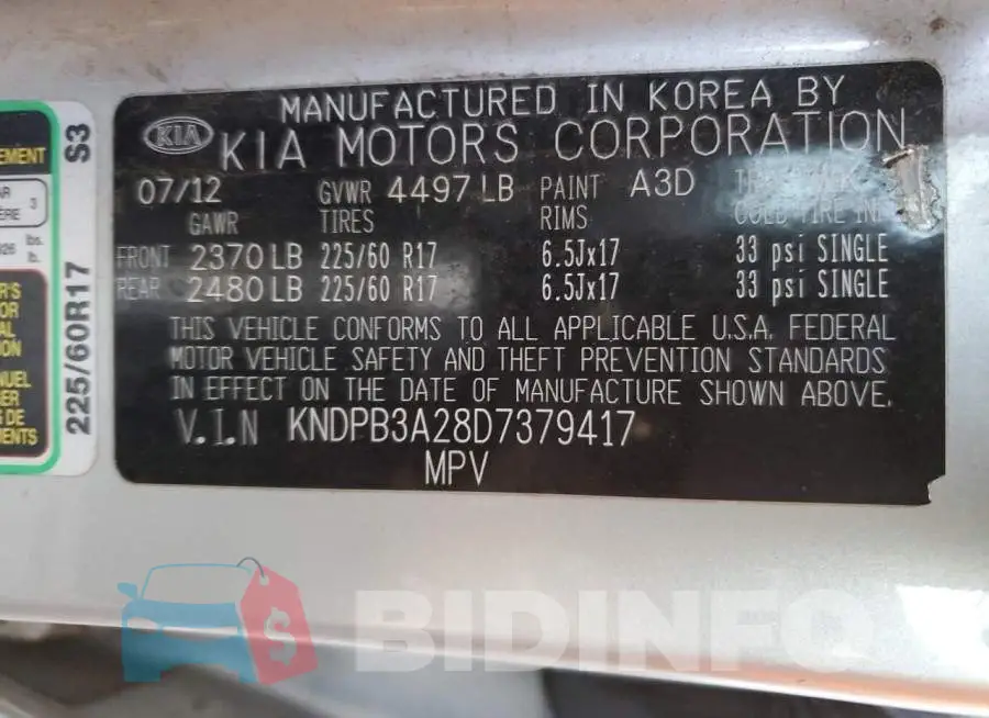 KNDPB3A28D7379417 Photo# 10