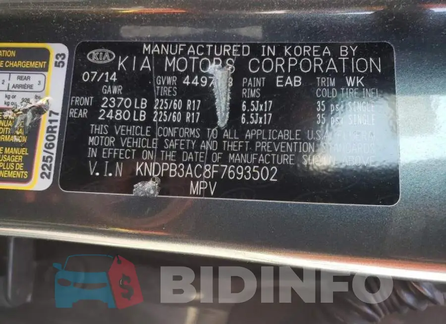 KNDPB3AC8F7693502 Photo# 10
