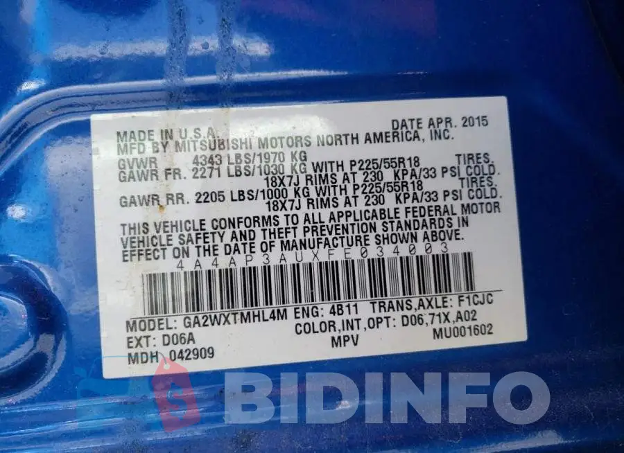 4A4AP3AUXFE034003 Photo# 10