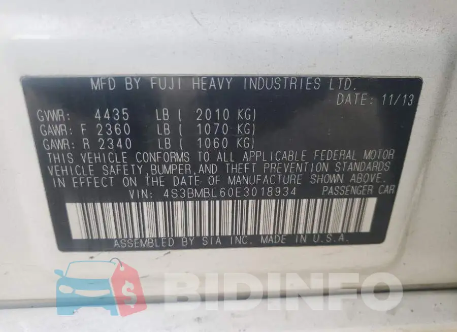 4S3BMBL60E3018934 Photo# 10